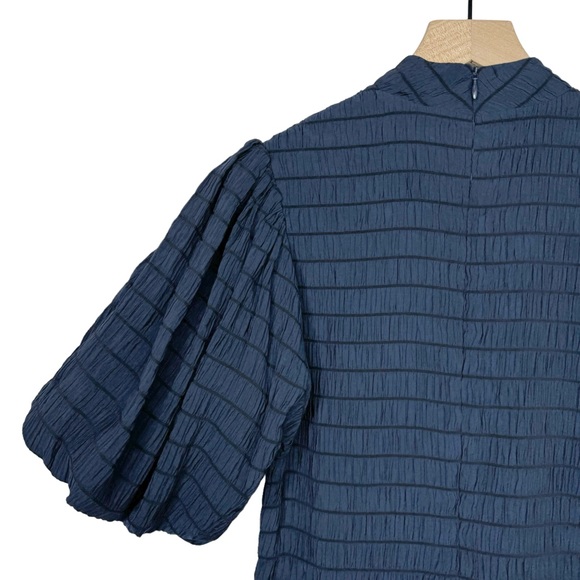 NWT Scotch & Soda Textured Smocked Navy Mini Dress With Voluminous Puff Sleeves - Picture 12 of 15